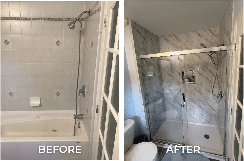 Before and after shower remodel Ottawa by Bytown Bath