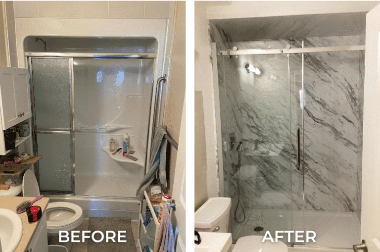Modern glass walk-in shower after tub conversion Ottawa