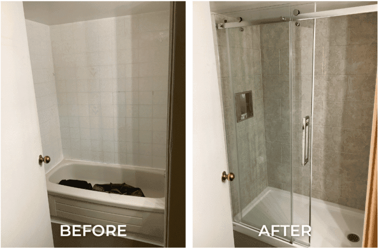 Old tub before walk-in shower conversion Ottawa