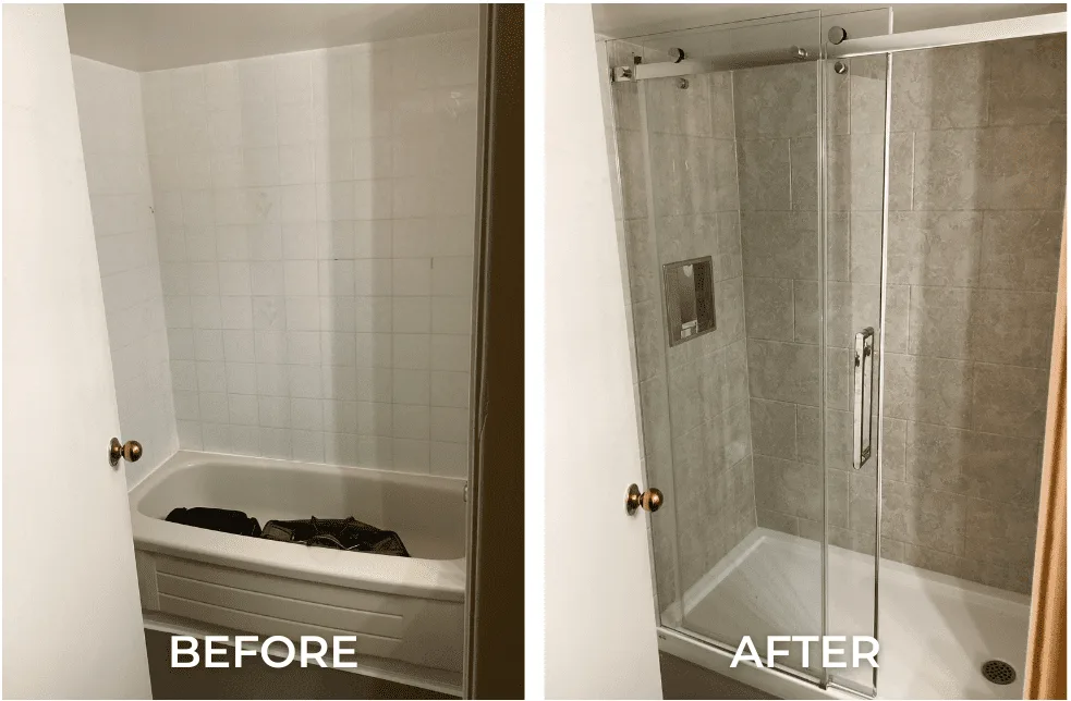 Before and after tub to shower conversion Ottawa by Bytown Bath