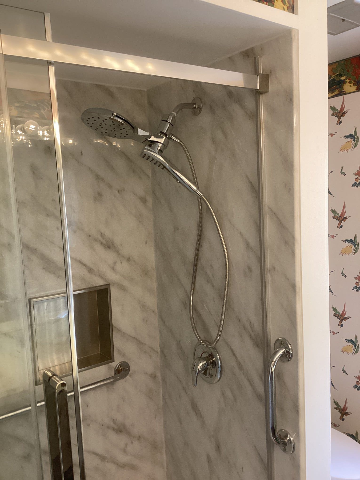 Close look at shower tile and grout during a shower repair assessment in Ottawa