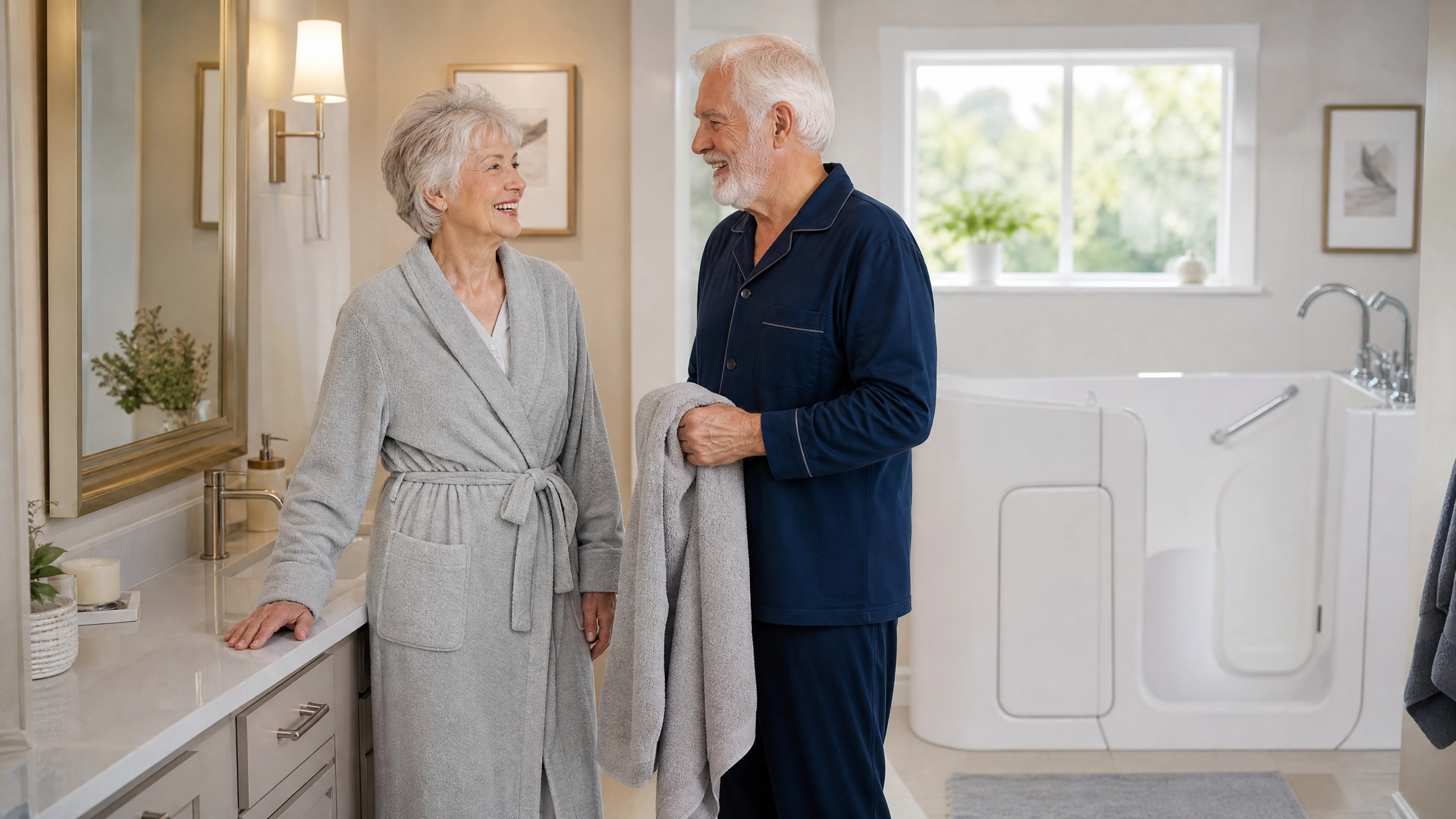 Senior couple enjoying walk-in therapeutic tubs Ottawa for independence