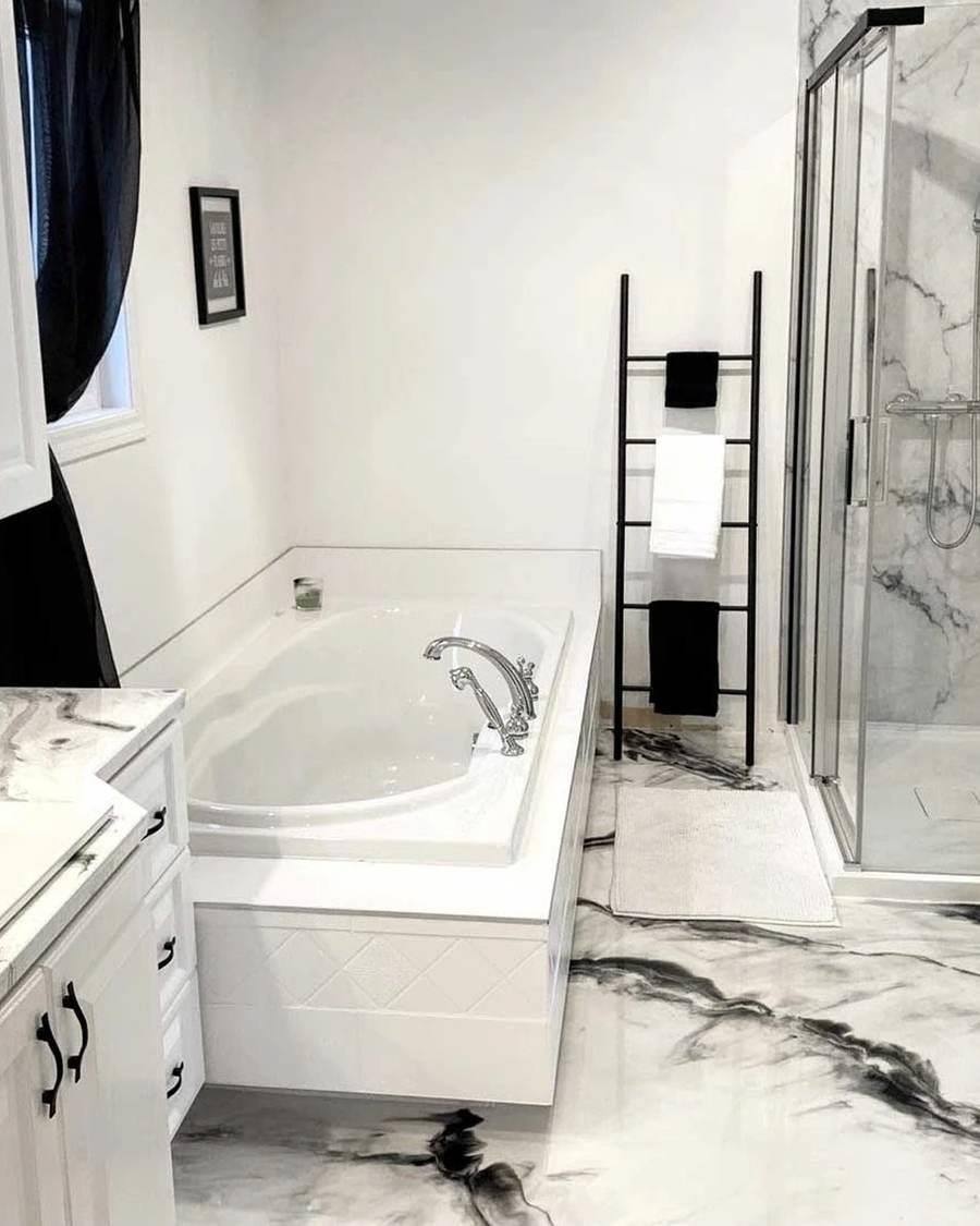 completed Ottawa bathroom renovation white shaker vanity marble soaker tub Bytown Better Bathtubs and Showers
